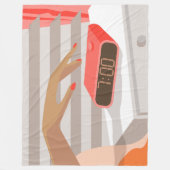 女性ハンドプッシュ目覚まし時計スヌーズボタン フリースブランケット (正面)