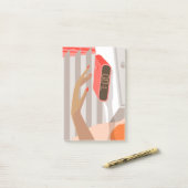 女性ハンドプッシュ目覚まし時計スヌーズボタン ポストイット (デスク上)