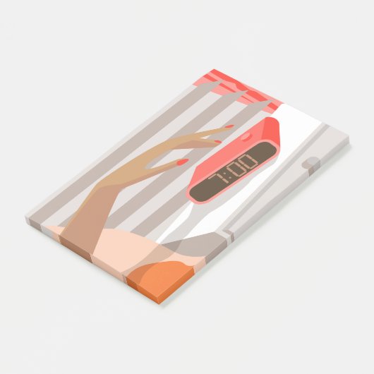 女性ハンドプッシュ目覚まし時計スヌーズボタン ポストイット (アングル)