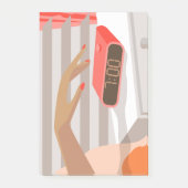 女性ハンドプッシュ目覚まし時計スヌーズボタン ポストイット (正面)