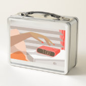 女性ハンドプッシュ目覚まし時計スヌーズボタン メタルランチボックス (裏面)