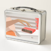 女性ハンドプッシュ目覚まし時計スヌーズボタン メタルランチボックス (正面)