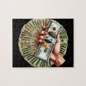 女性ハンド100ドルの手形の滴下液体金ゴールド ジグソーパズル (横)