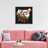 女性ハンド100ドル紙幣の液体金ゴールド滴 キャンバスプリント (インサイチュ (リビング))