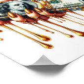 女性ハンド100ドル紙幣の液体金ゴールド滴 ポスター (角)