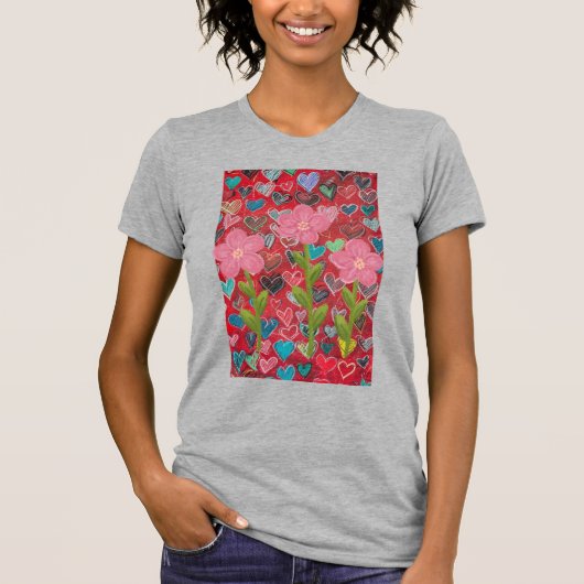 女性ハート花Tシャツ Tシャツ (正面)