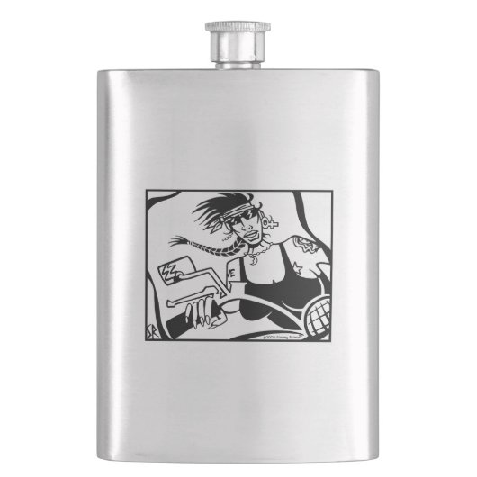 女性バイクもしくは自転車に乗る人黒ステンレス鋼フラスコ フラスク (正面)