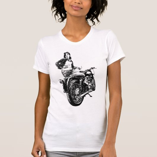 女性バイクもしくは自転車に乗る人 Tシャツ (正面)