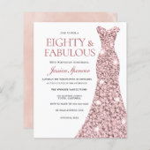 女性バジェット80thバースデーパーティードレス招待状 (正面/裏面)