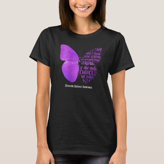 女性バタフライパープルリボン家庭内暴力A Tシャツ (正面)