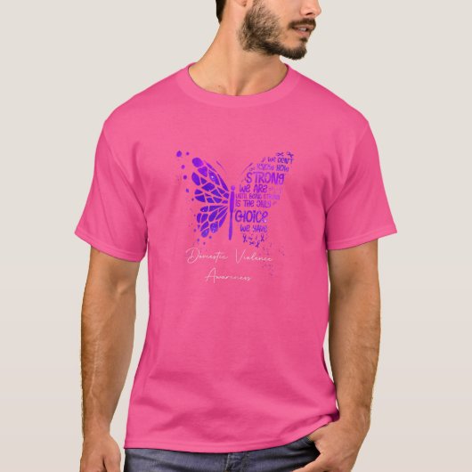 女性バタフライパープルリボン家庭内暴力A Tシャツ (正面)
