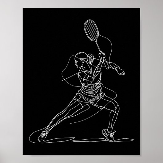 女性バドミントン選手の描画 シャトルゲーム G向け ポスター (正面)