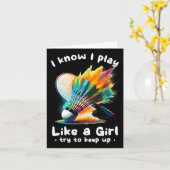 女性バドミントン選手シャトルラケットスポーツ カード (黄色い花)