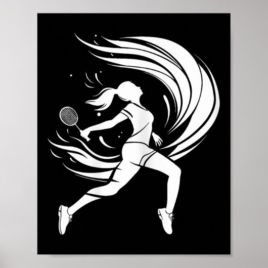 女性バドミントン選手スケッチシャトル ポスター (正面)