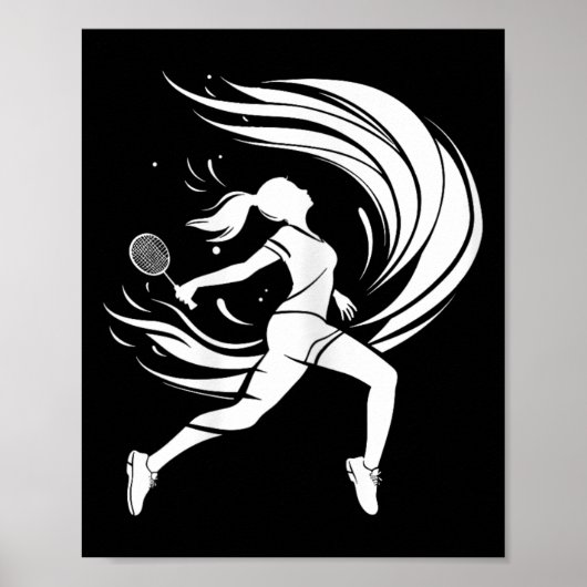 女性バドミントン選手スケッチシャトル ポスター (正面)