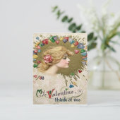 女性バラハートハート絵を描 ポストカード (スタンド正面)