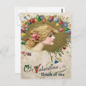 女性バラハートハート絵を描 ポストカード (正面/裏面)