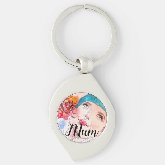 女性バラ水彩フラワームマザーズデイ キーホルダー (正面)