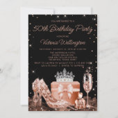 女性バラ金ゴールド任意の数誕生日パーティー 招待状 (正面)