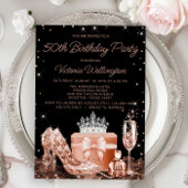 女性バラ金ゴールド任意の数誕生日パーティー 招待状