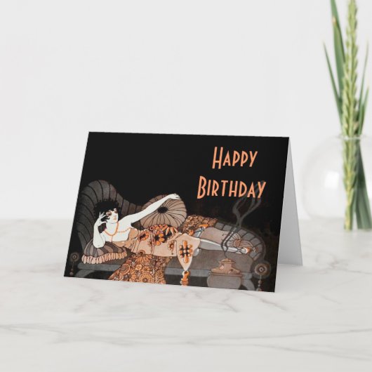 女性バースデー・カードをLoungingアールデコの二十代 カード (正面)