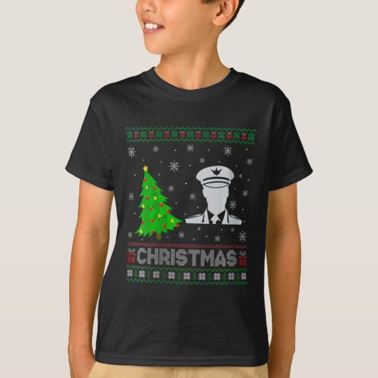 女性パイロットクリスマスツリー照明醜いクリスマスシュエ Tシャツ (正面)