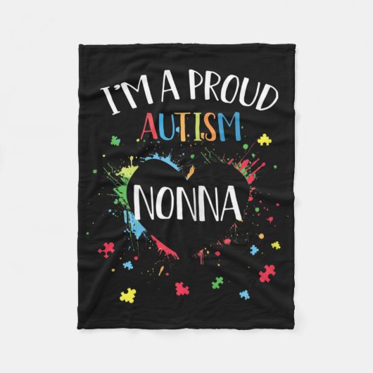 女性パズルハートイムア誇りを持った自閉症ノンナ自閉症 フリースブランケット (正面)