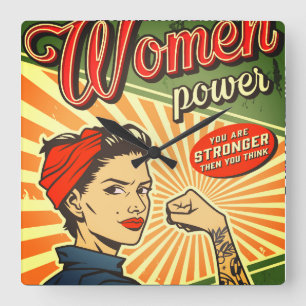 女性パワーレトロデザイン スクエア壁時計