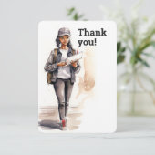 女性パーソナライズされたのレターキャリア サンキューカード (スタンド正面)