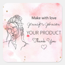 女性パーソナライズされたポートレートピンク スクエアシール