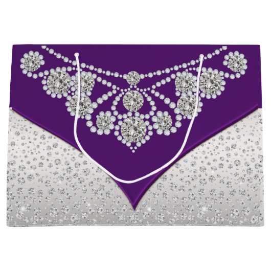 女性パープルシルバーグレーダイヤモンドプリンセス ラージペーパーバッグ (正面)