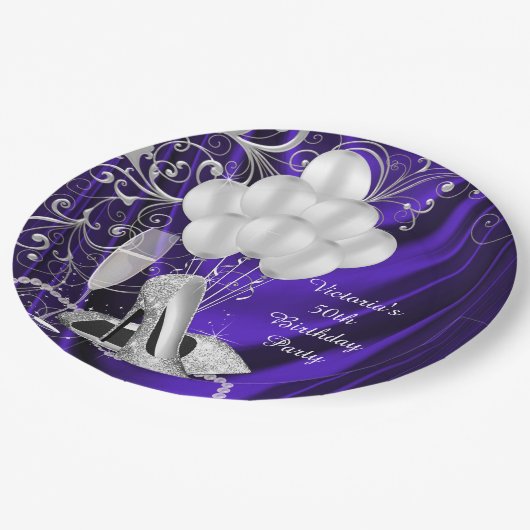 女性パープルシルバーシューズパーティー紙プレート ペーパープレート (アングル)