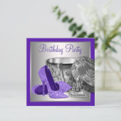 女性パープルシルバーハイヒールバースデーパーティー 招待状 (スタンド正面)