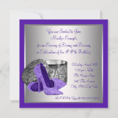 女性パープルシルバーハイヒールバースデーパーティー 招待状 (裏面)