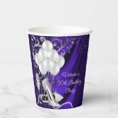 女性パープルシルバーバースデーパーティー紙カップ 紙コップ (裏面)