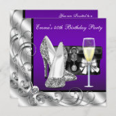 女性パープルバースデーパーティー 招待状 (正面/裏面)