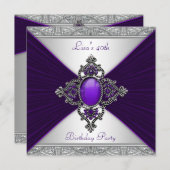 女性パープル40th誕生日パーティー 招待状 (正面/裏面)