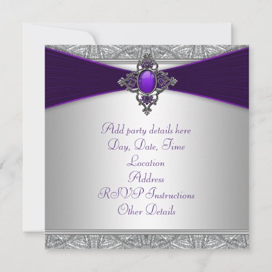 女性パープル40th誕生日パーティー 招待状 (裏面)