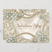 女性パールバースデーパーティー 招待状 (正面/裏面)