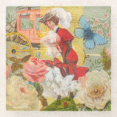 女性ビクトリアンおもしろい車 ガラスコースター (正面)