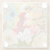 女性ビクトリアンおもしろい車 ガラスコースター (裏面)