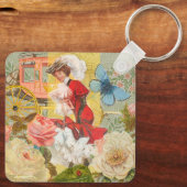 女性ビクトリアンおもしろい車 キーホルダー (裏面)