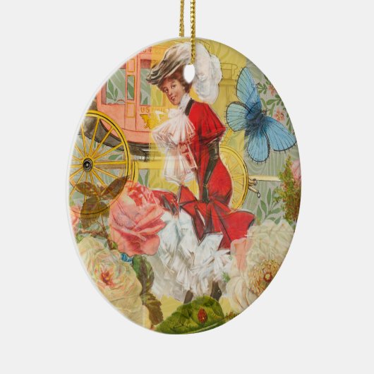 女性ビクトリアンおもしろい車 セラミックオーナメント (右)