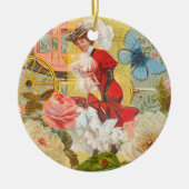 女性ビクトリアンおもしろい車 セラミックオーナメント (正面)