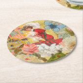 女性ビクトリアンおもしろい車 ラウンドペーパーコースター (アングル)