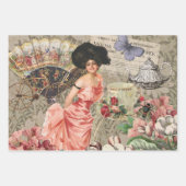 女性ビクトリアンおもしろい車 ラッピングペーパーシート (正面2)