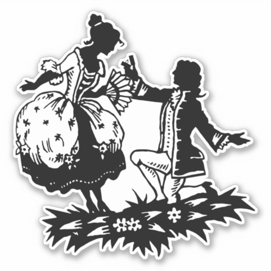 女性ビクトリアンシルエットアートを提案する男性 シール (正面)