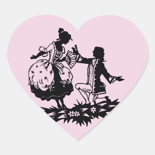 女性ビクトリアンシルエットアートを提案する男性 ハートシール (正面)