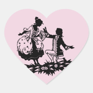 女性ビクトリアンシルエットアートを提案する男性 ハートシール