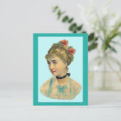 女性ビクトリアンティール（緑がかった色） ポストカード (スタンド正面)